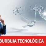 IA 2025 burbuja tecnológica – fondo tecnología blanco persona pensando